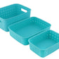 Smart baskets in sky blue for organized storage.