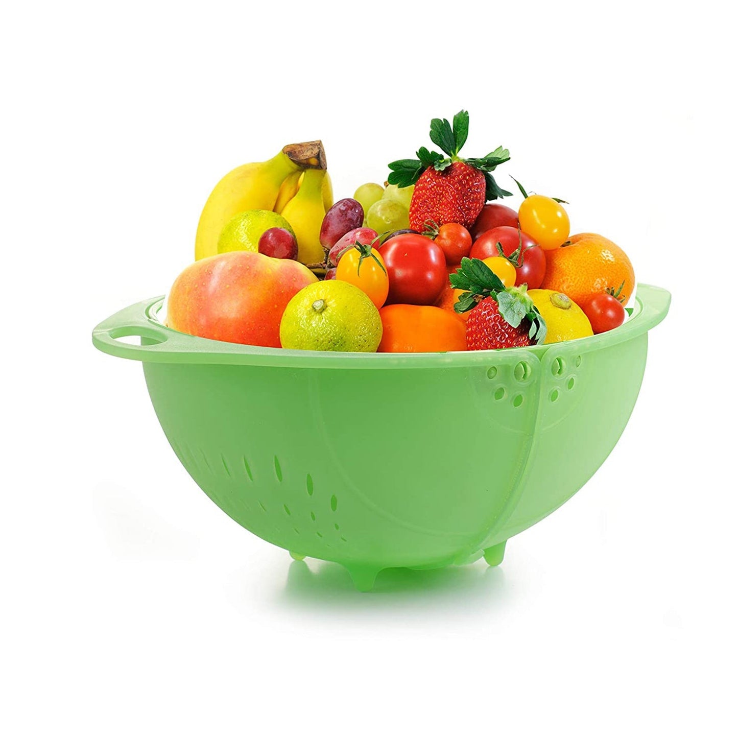 Ganesh plastic basket for fruits and vegetables, different angles.