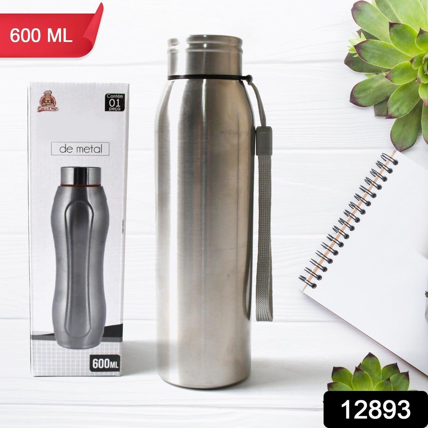 12893 Stainless Steel Water Bottle, Fridge Water Bottle, Leak Proof, Rust Proof, Hot & Cold Drinks, BPA Free Food Grade Quality, Steel fridge Bottle For office / Gym / School (600 ML Approx)