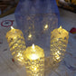 Transparent acrylic rose LED candle with a soft glow, suitable for Christmas and Diwali decor.