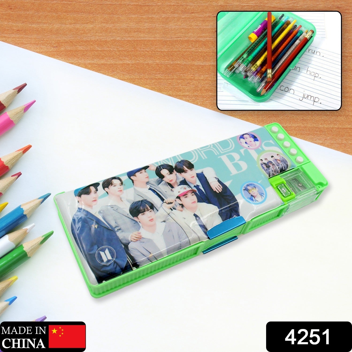 Pencil case with cartoon design and two compartments