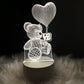 3D Illusion LED Night Lamp with Teddy Bear Holding Heart Design