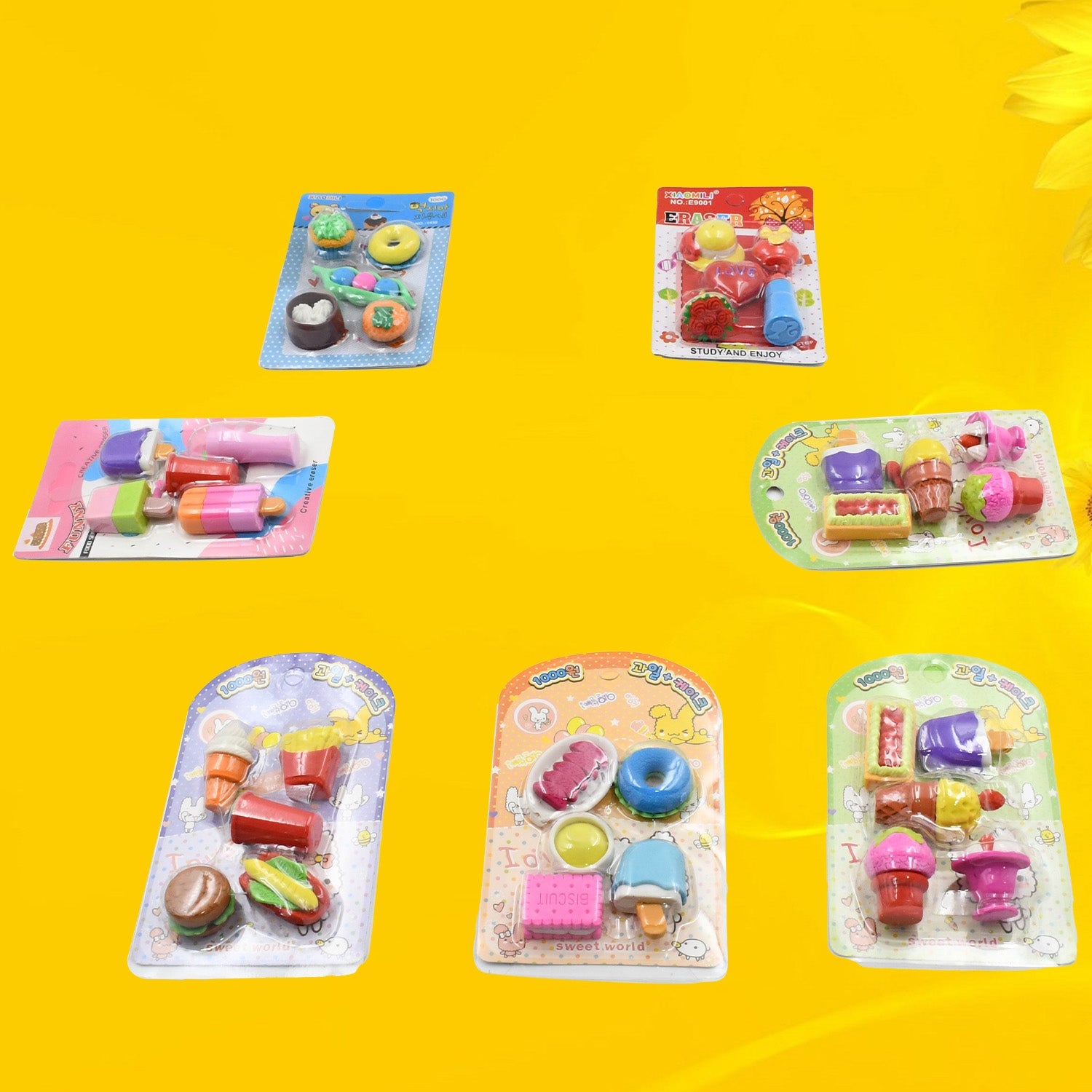 Eraser set with various shapes