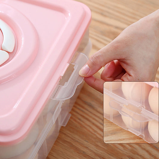 Plastic egg storage box with 36 grids in a 3-layer design, perfect for refrigerator use