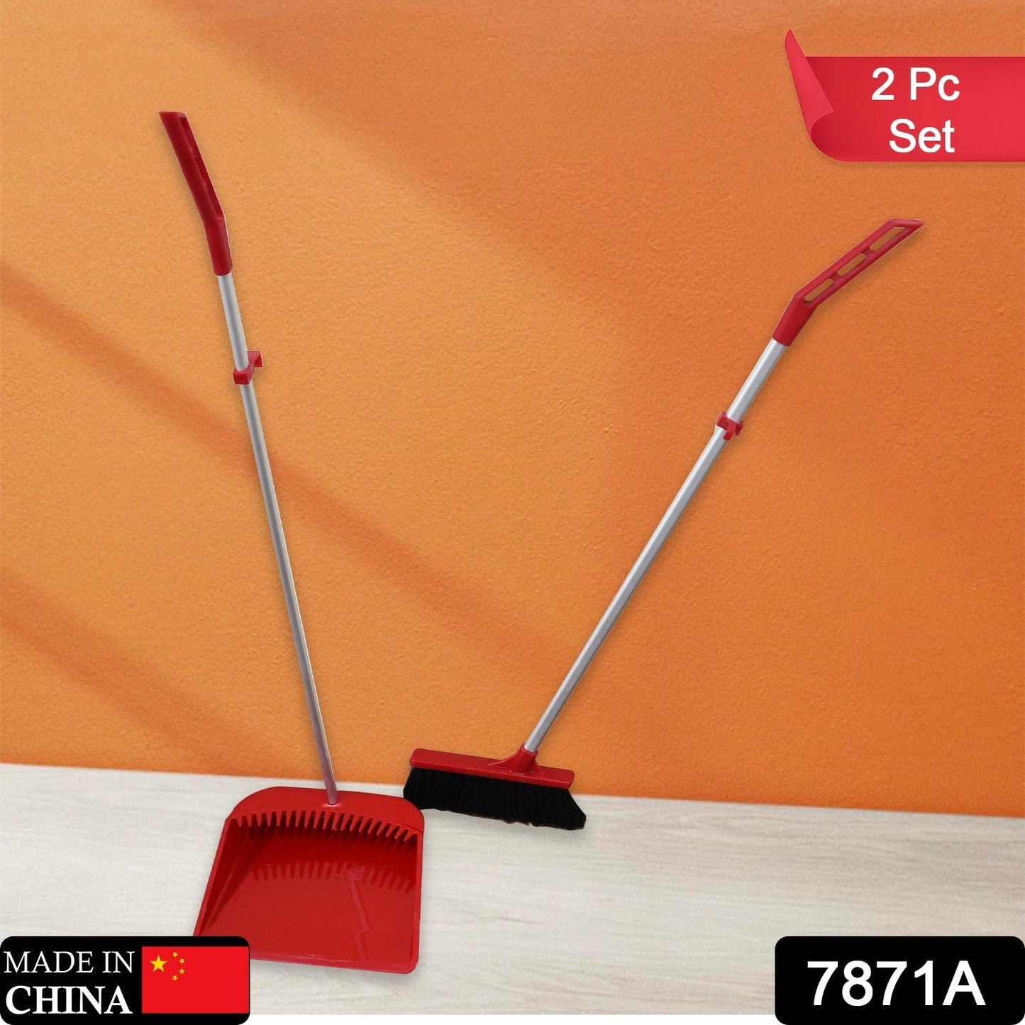 Dustpan and broom set with long handles