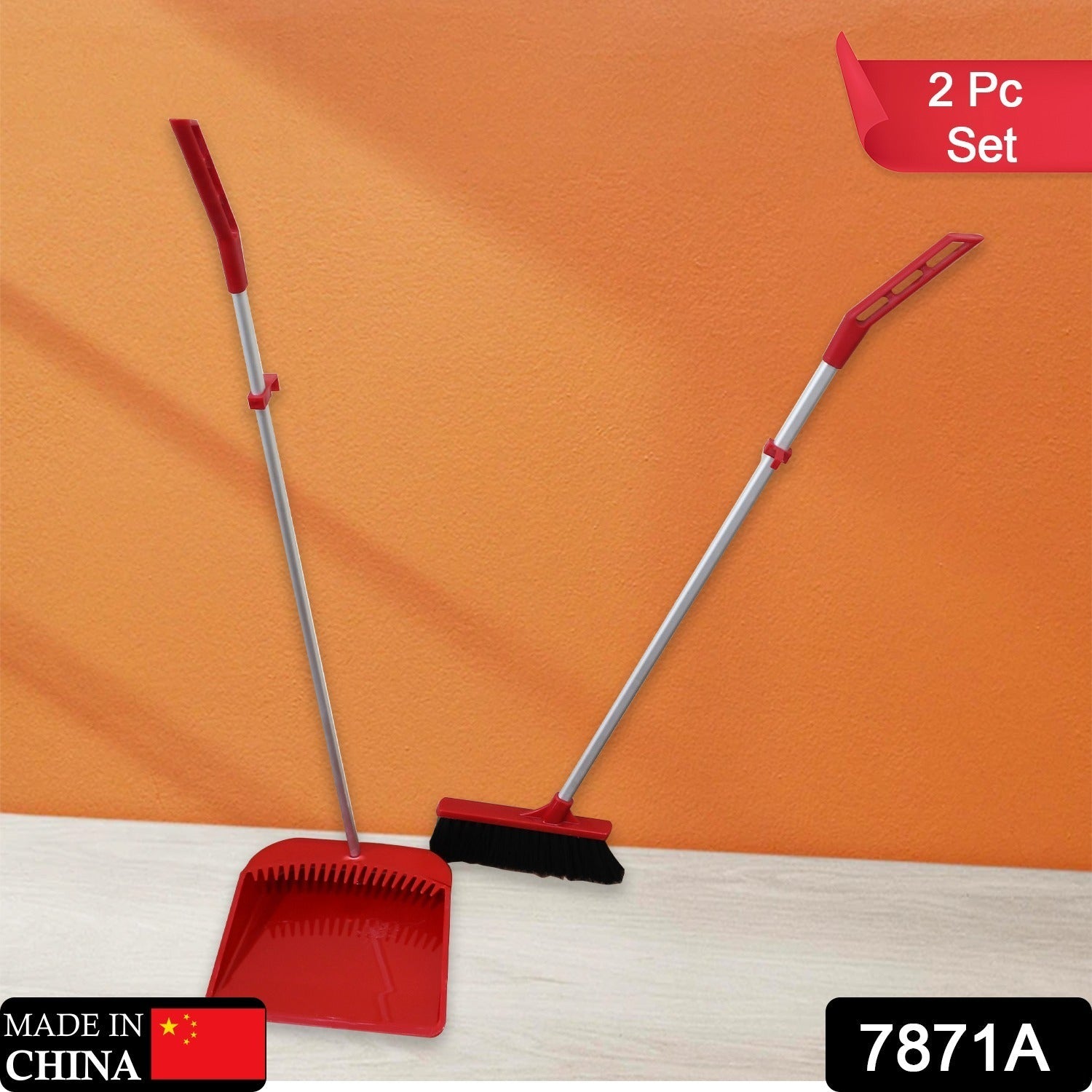 Dustpan and broom set with long handles