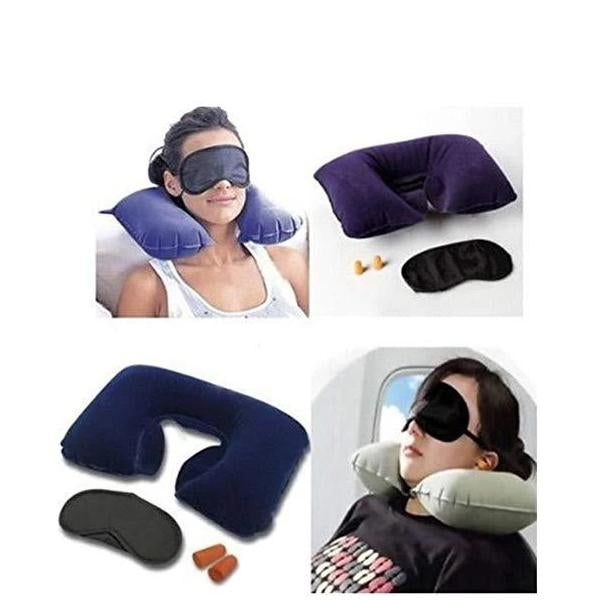 Air travel pillow, ear buds, and eye mask set.