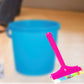 Foam handle bathroom wiper for easy floor cleaning.