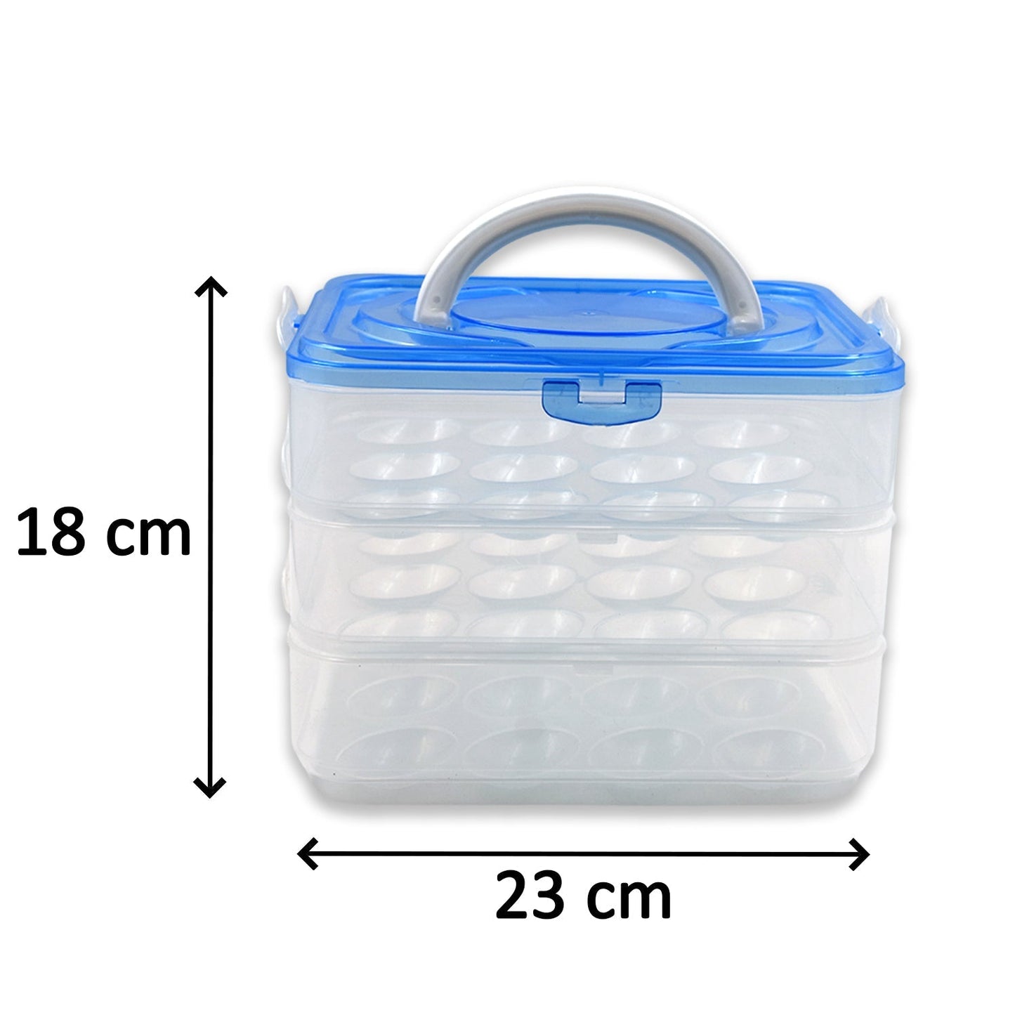 Three-layer plastic egg storage box with 36 compartments for organized fridge storage