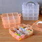 Transparent plastic craft storage box with 18 adjustable compartments and a 3-tier design