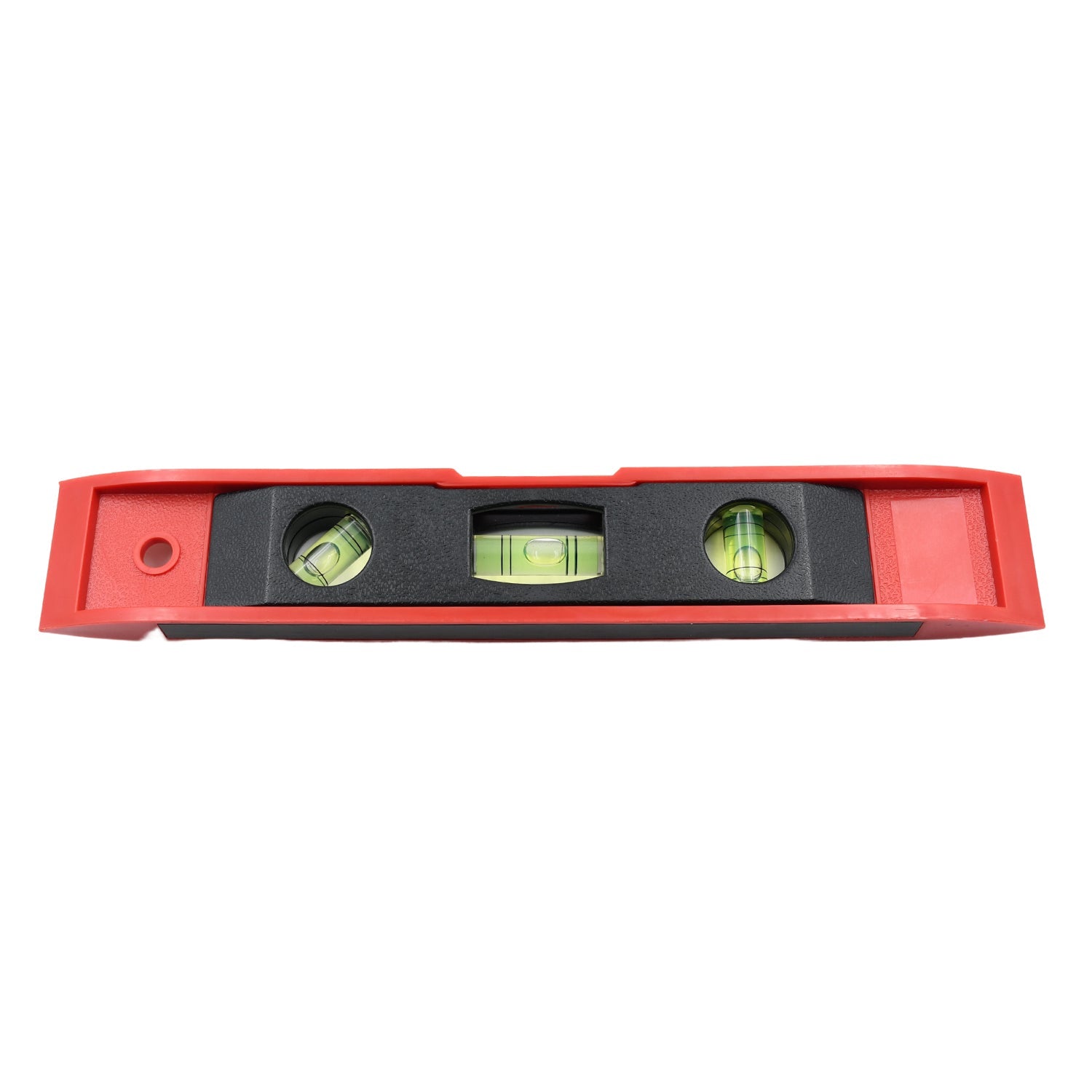 Small spirit level tool with three bubbles for precise leveling.