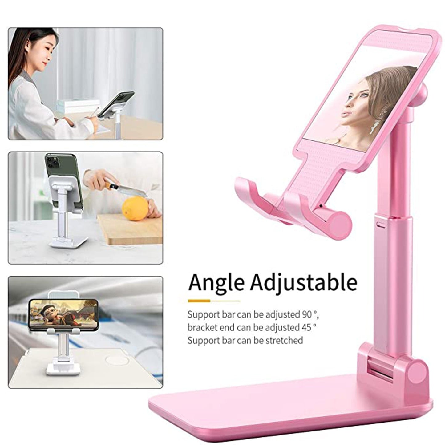 Phone holder with mirror and height adjust