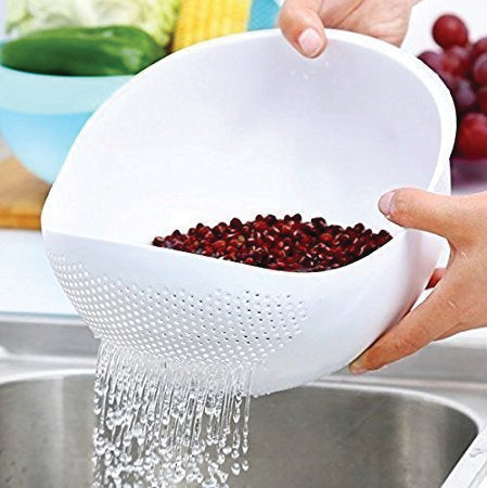 Durable kitchen rice strainer bowl, perfect for draining and storing grains.