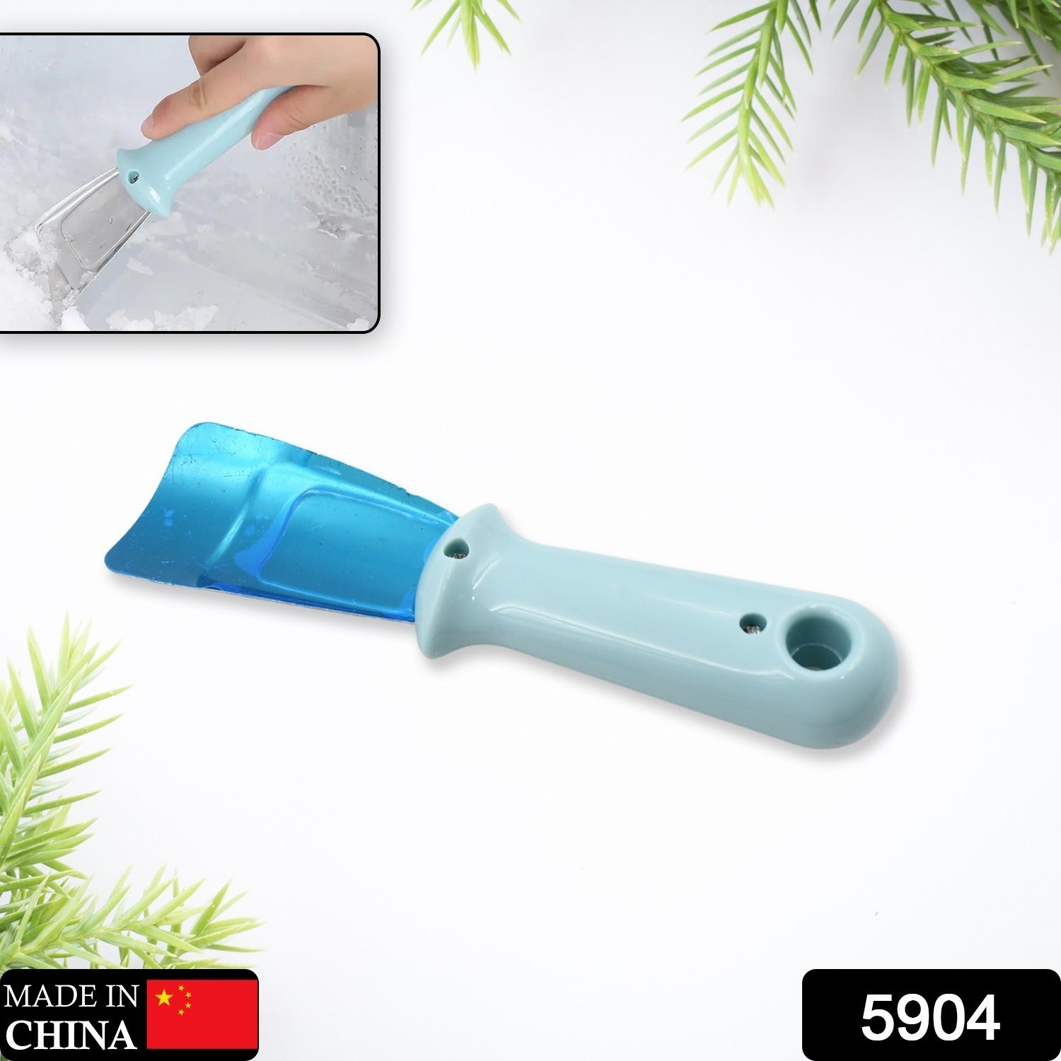 Ergonomic ice remover for freezer use, compact and rust-resistant.