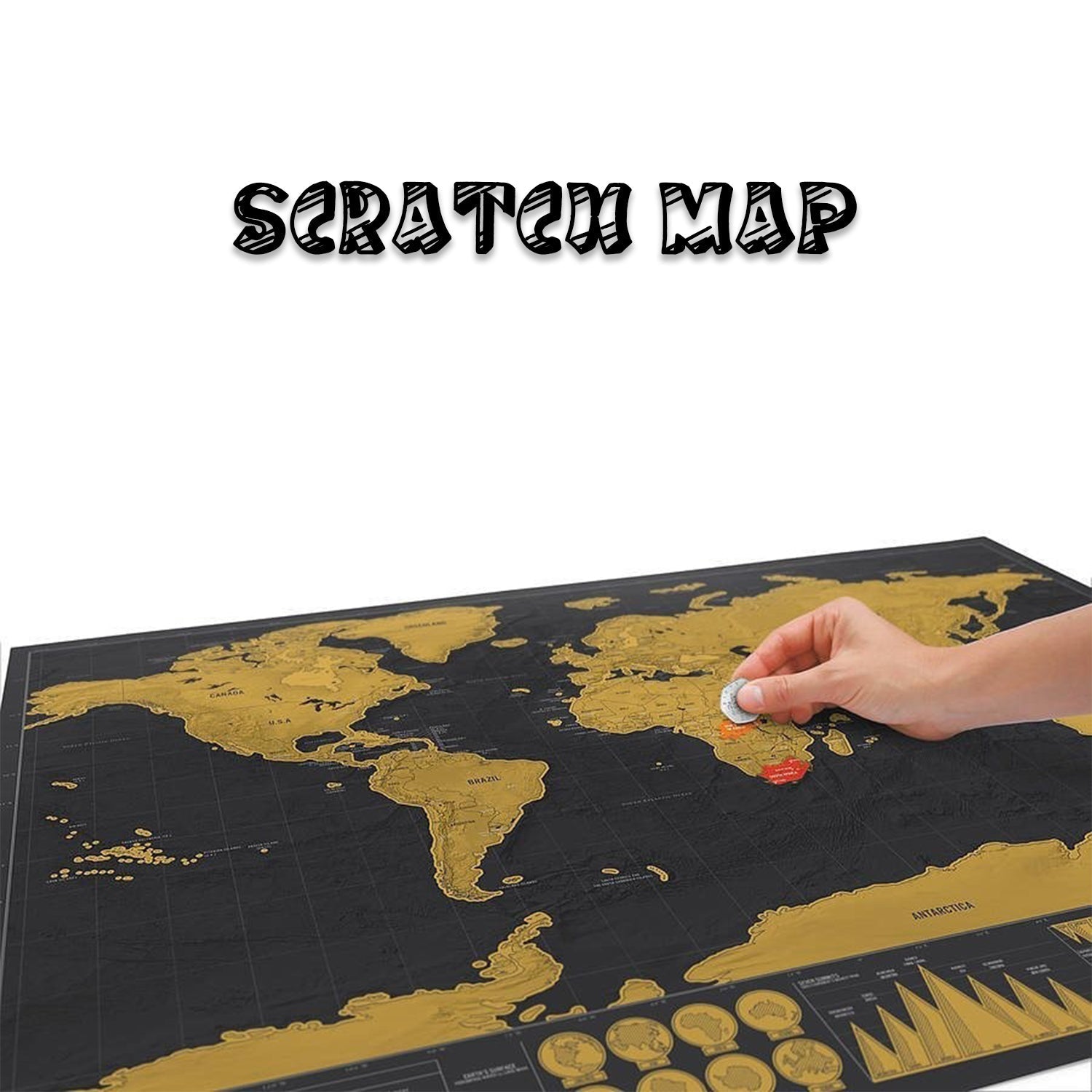 World map poster with scratch-off feature for travel memories.