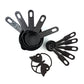 Black plastic measuring cups and spoons set with an 11-piece collection, including a butterfly-shaped holder