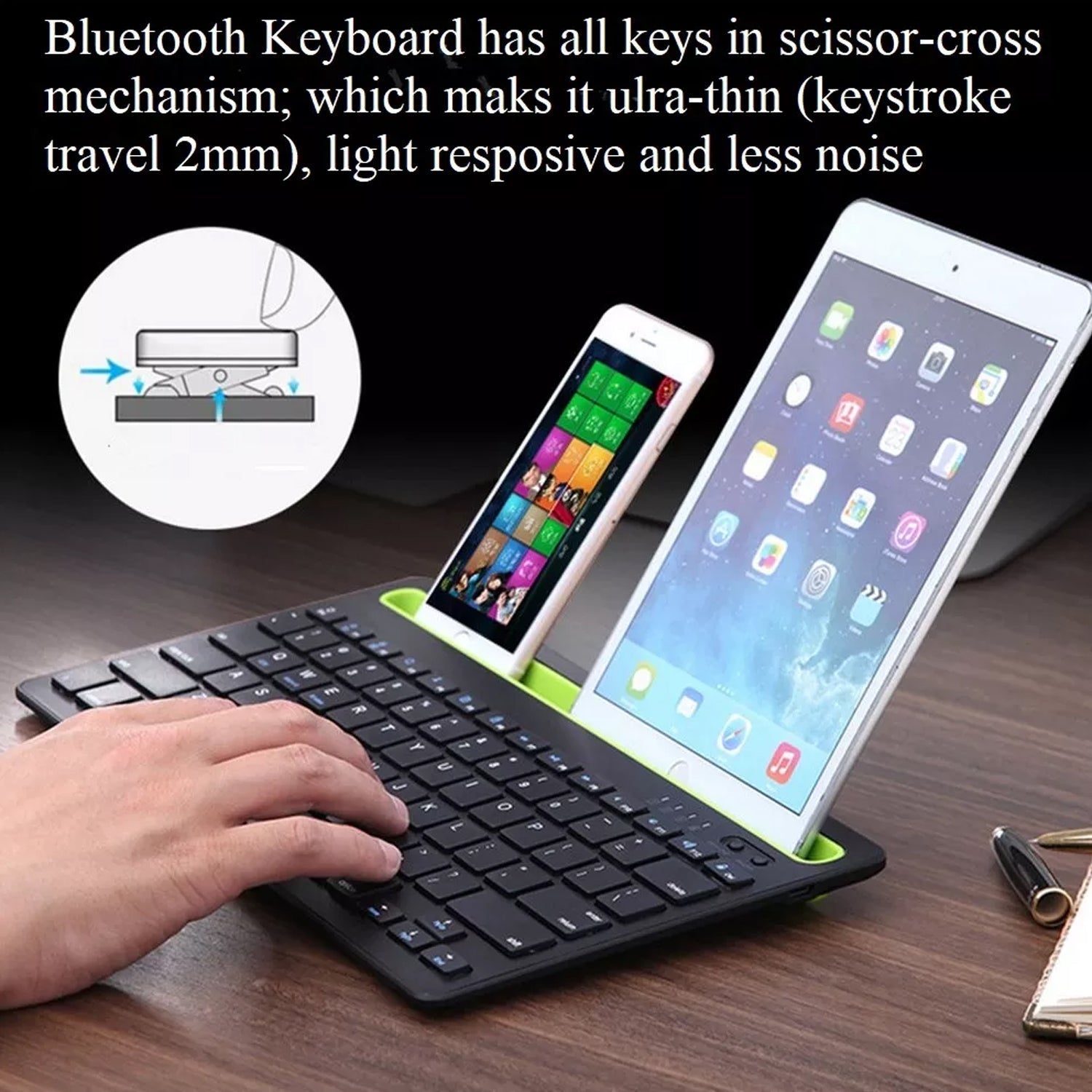 Detailed view of the wireless mini keyboard showcasing its keys and functions.