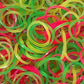 Assorted multicolor rubber bands, ideal for office and school