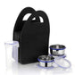 Stainless steel lunch containers set with 3 leakproof compartments and a bottle.