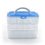 3-layer plastic egg storage box with 36 grids, designed for organizing eggs in the refrigerator