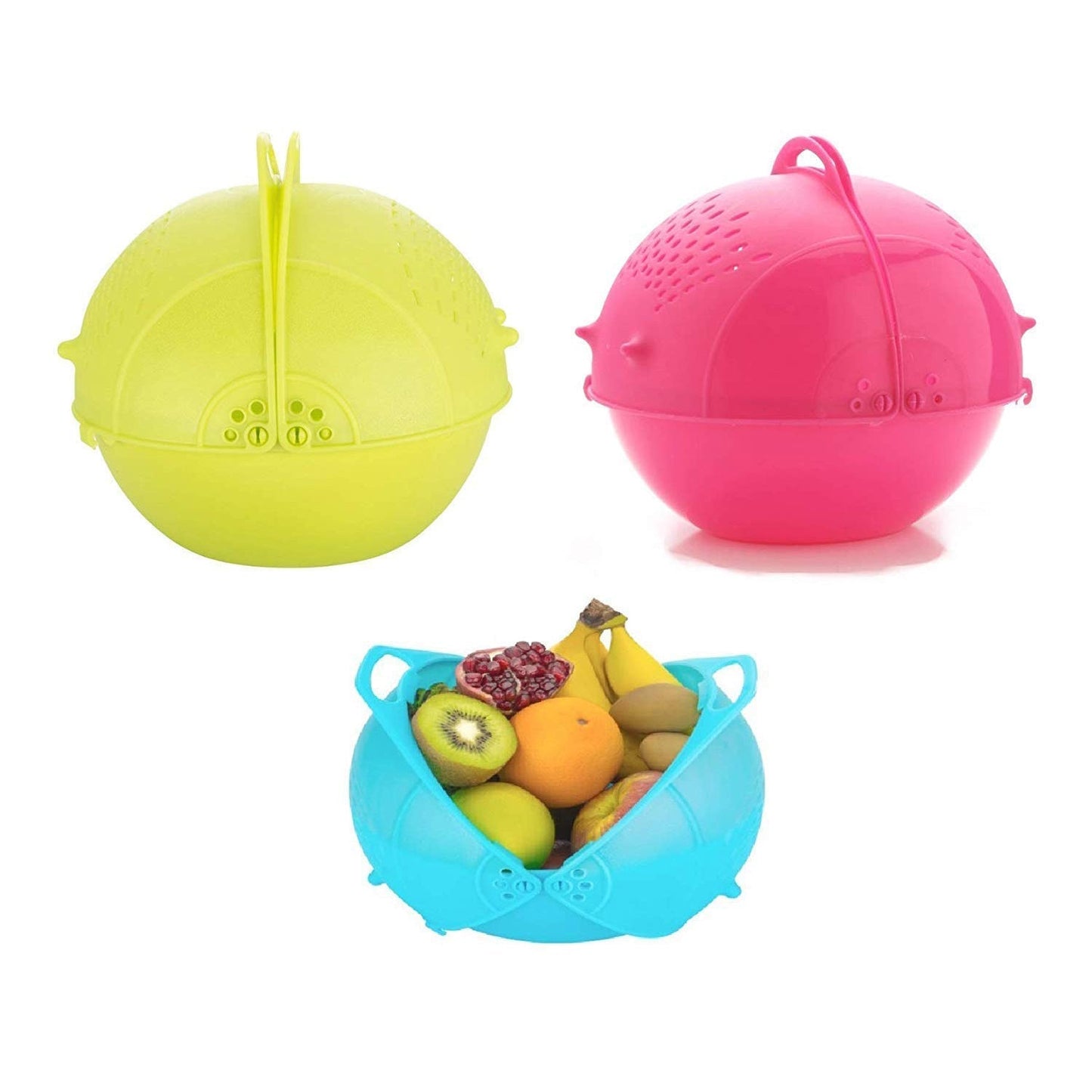 Plastic fruit and vegetable basket by Ganesh, shown from multiple views.