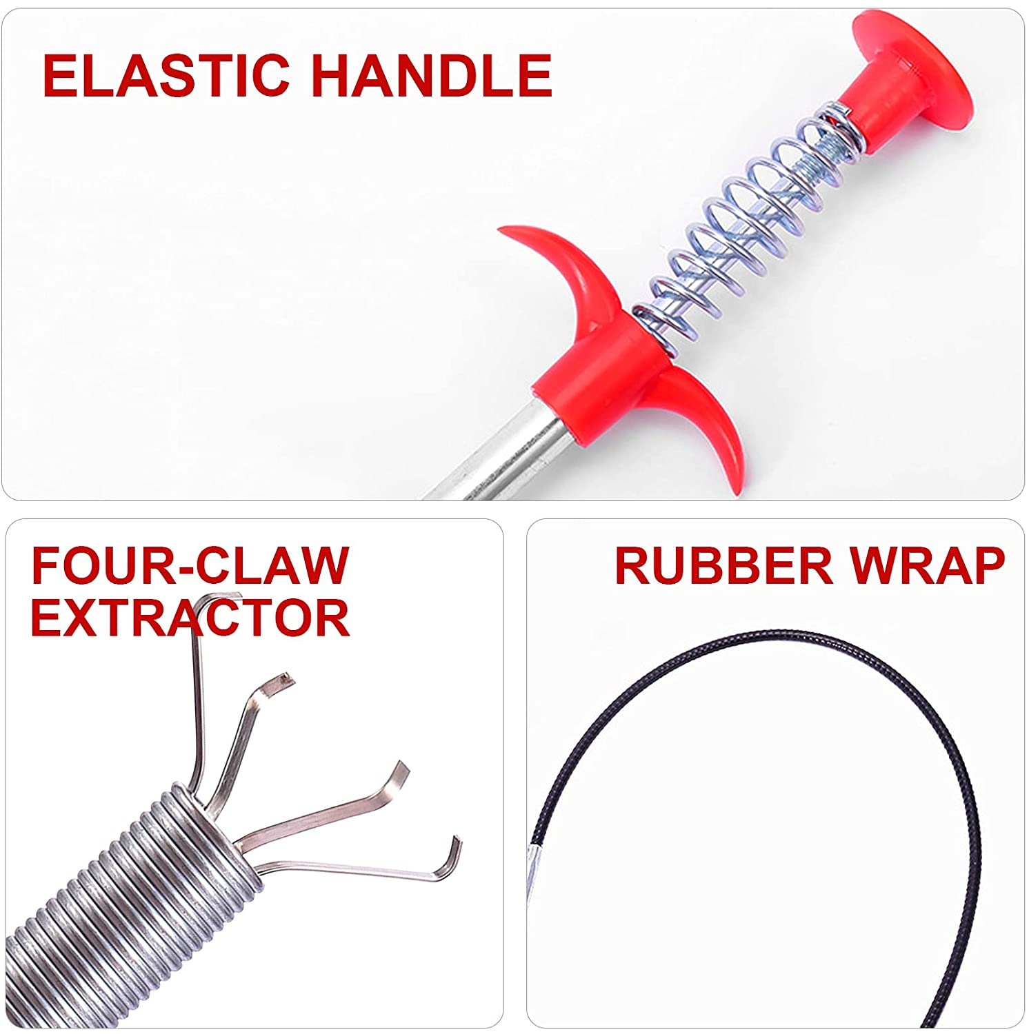 Metal wire brush with hook, perfect for cleaning clogged drains and kitchen sinks.