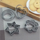 Set of stainless steel cookie cutters in various shapes