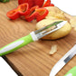 Durable stainless steel knife set with peeler and stand.