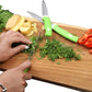 Elegant stainless steel knife and peeler set for home use.