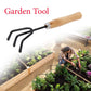 Black steel hand cultivator for gardening tasks.