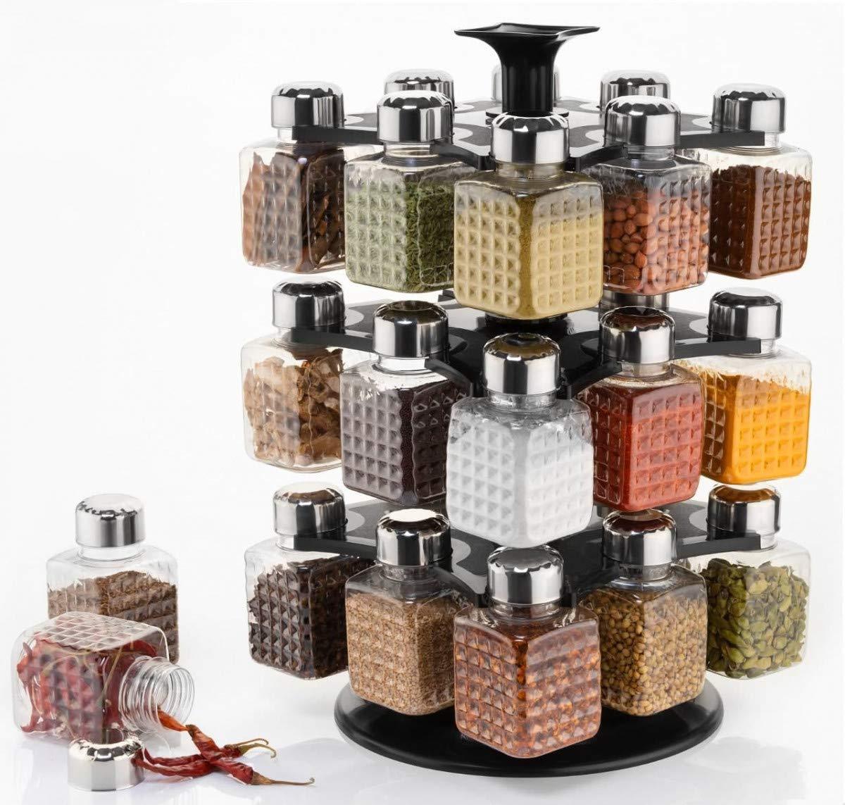 5504 All New Square 24 Bottle Design 360 Degree Revolving Spice Rack Container Condiment, Pieces Set, Square Small Container