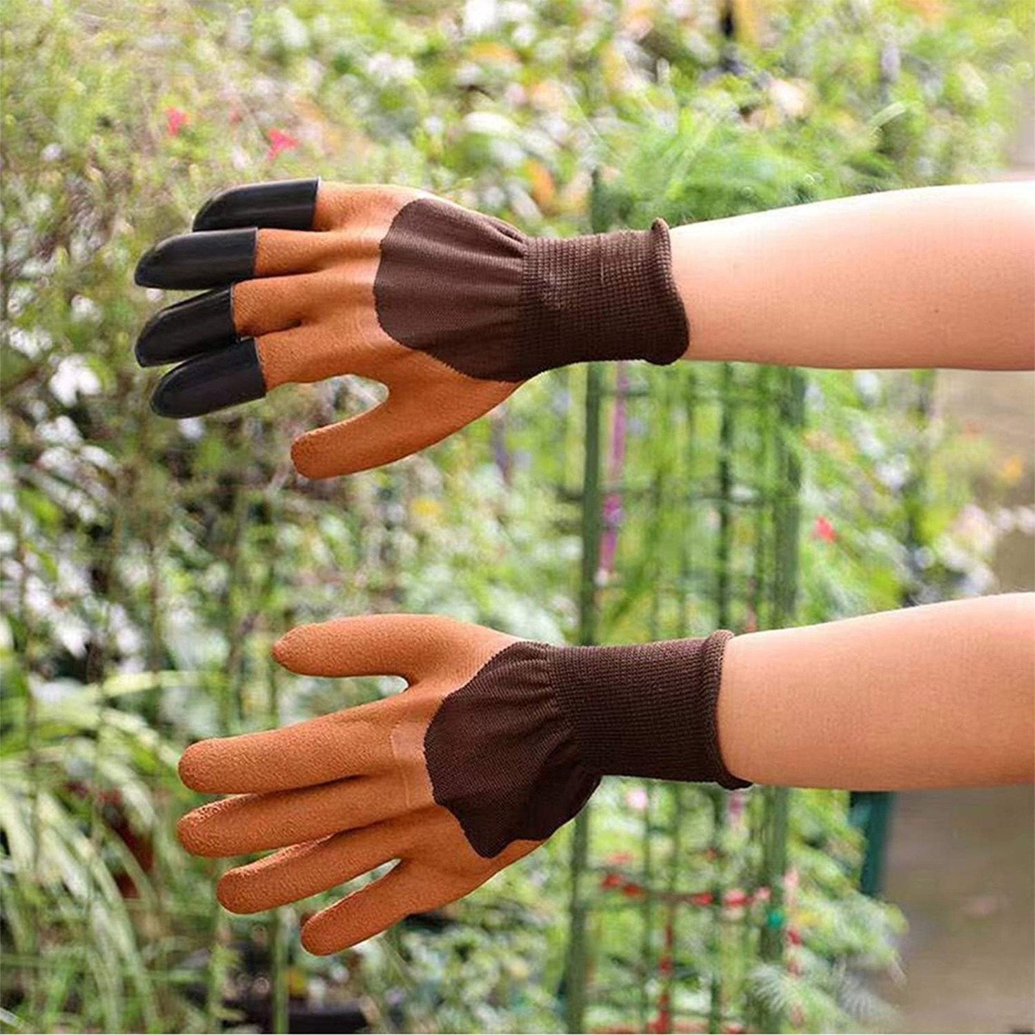 Assorted garden gloves showing different angles and colors