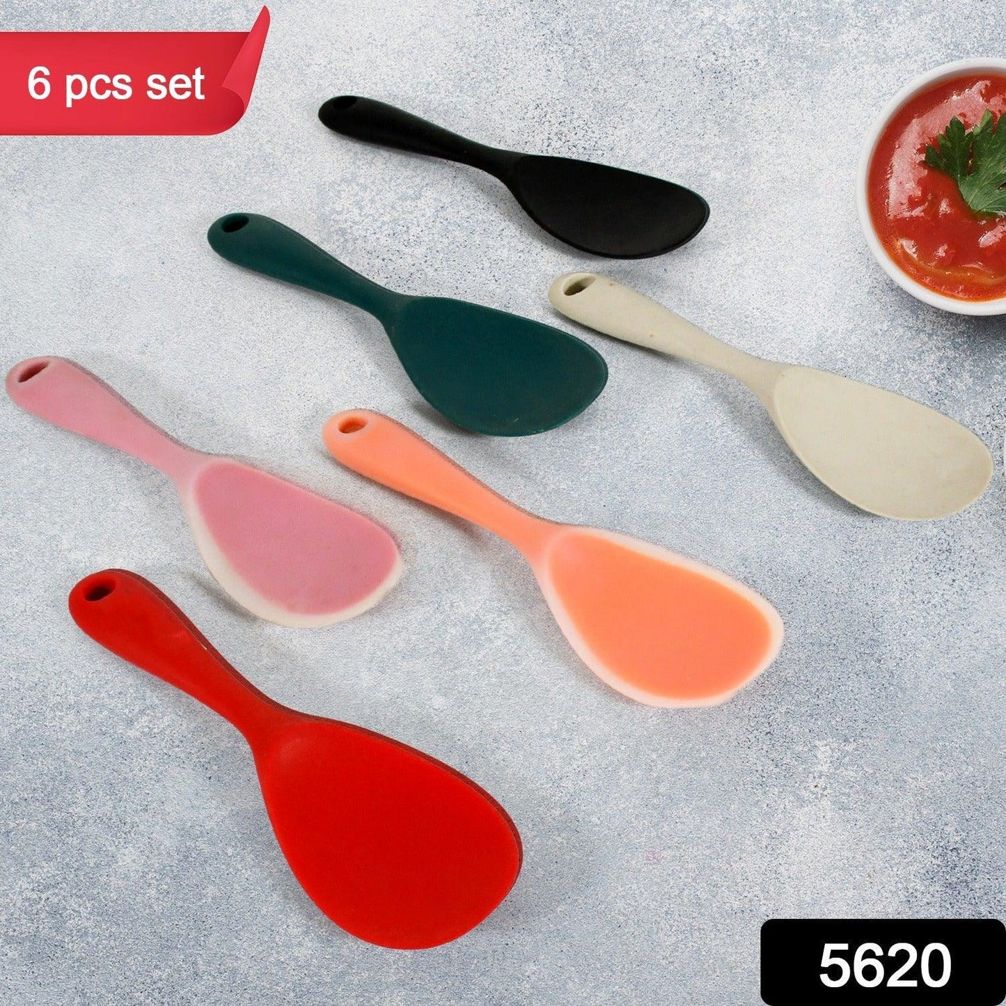 5620 Silicone Rice Paddle Spoon Non Stick Rice Spoon Heat-Resistant Kitchen Rice Spoon with Hanging Hole Perfect for Rice Mashed Potato (6 pcs set / 22 cm)