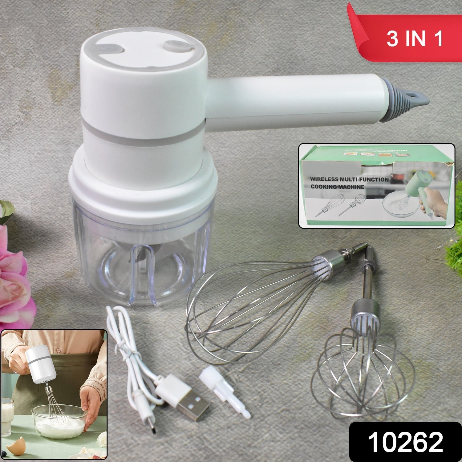 Hand Mixer Food Chopper Cordless 3 in 1 Electric Hand Mixer 