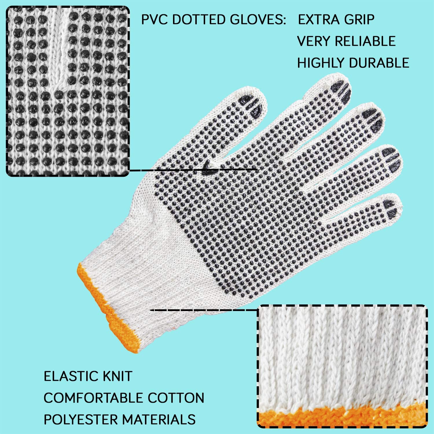 Unisex raw white knitted cotton hand gloves, comfortable and durable.