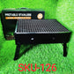 Black folding barbeque grill with side handles