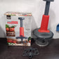 Compact hand press chopper with matte finish, 3 blades, full view