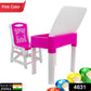 High-quality plastic study table and chair set in pink, includes a small box for pencils.