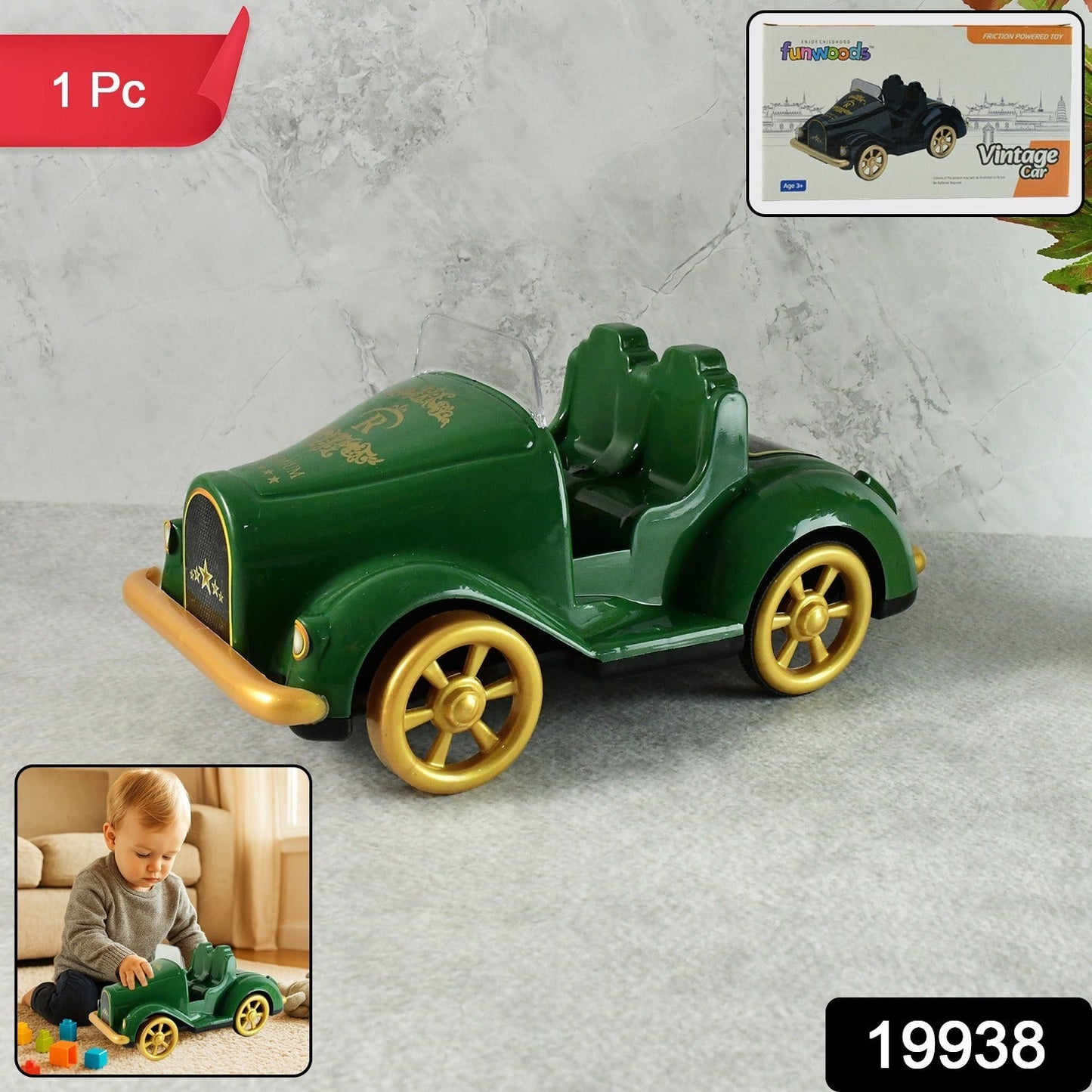 Funwoods Friction-Powered Vintage Car Toy - (1 Pc)