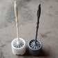 Potted holder with toilet brush, side view