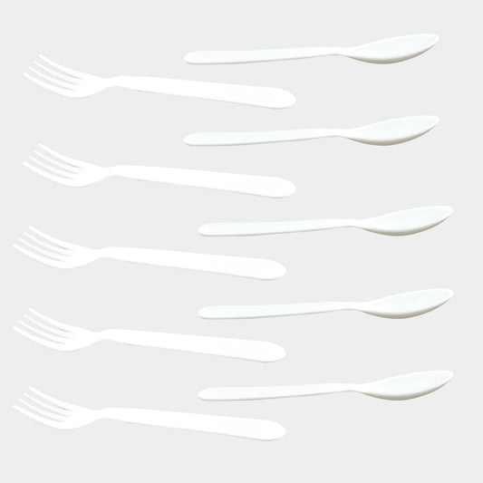 Premium plastic spoon and fork set, 10 pieces.