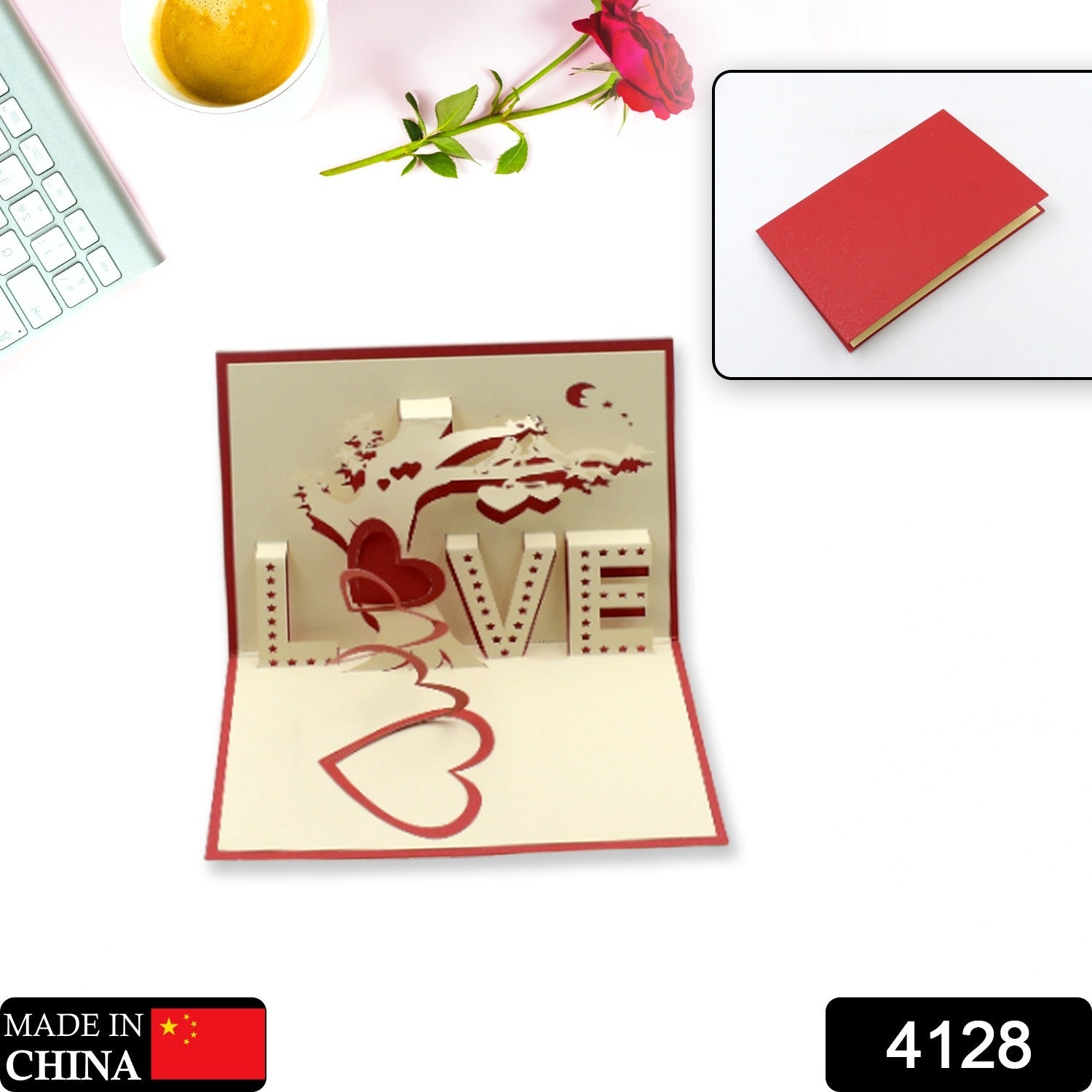 Elegant 3D paper card suitable for Valentineâ€™s Day or Christmas