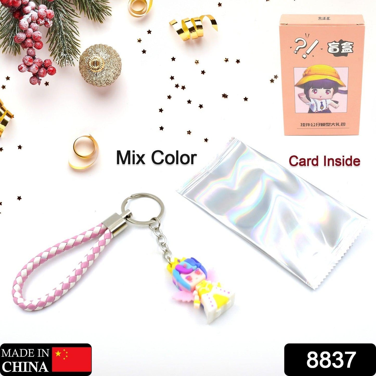 8837 Cute Keychain With Card Gift - Keychain Accessories Key Chain Backpack Charms Car Keys Keychain for Kids Girls, Unicorn Toy and Charm Key- Chain for Bag  / Door Key- Ring / car Key- Ring / Party Favor (Mix Color & Design 1 Pc )