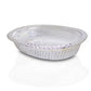 Silver gift tray with an ornate royal design, oval shape.