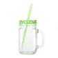 Mason jar mug with handle and straw, perfect for serving drinks at parties or gatherings.