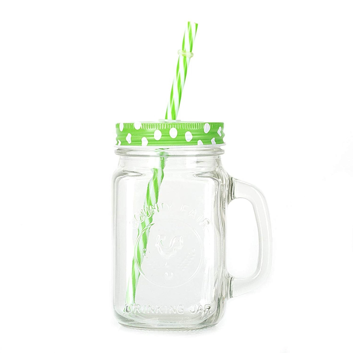 Mason jar mug with handle and straw, perfect for serving drinks at parties or gatherings.