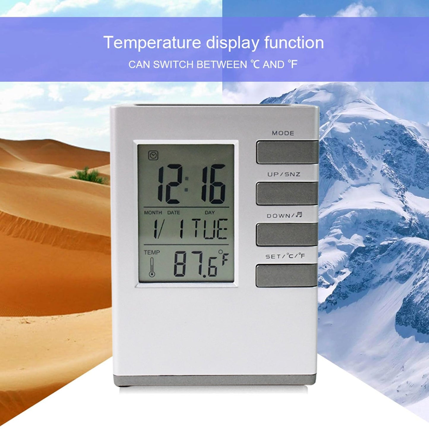 Multifunction Cube Digital Desk Clock with Pen Holder (1 Pc)