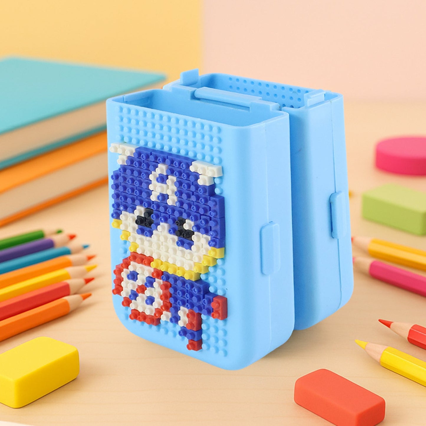 DIY Pixel Art Building Block Pencil Box (1 Set)