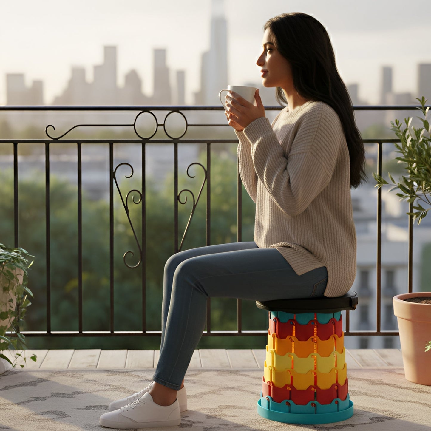 Collapsible Stool with Handle for Portable Seating (44x25.5 cm)