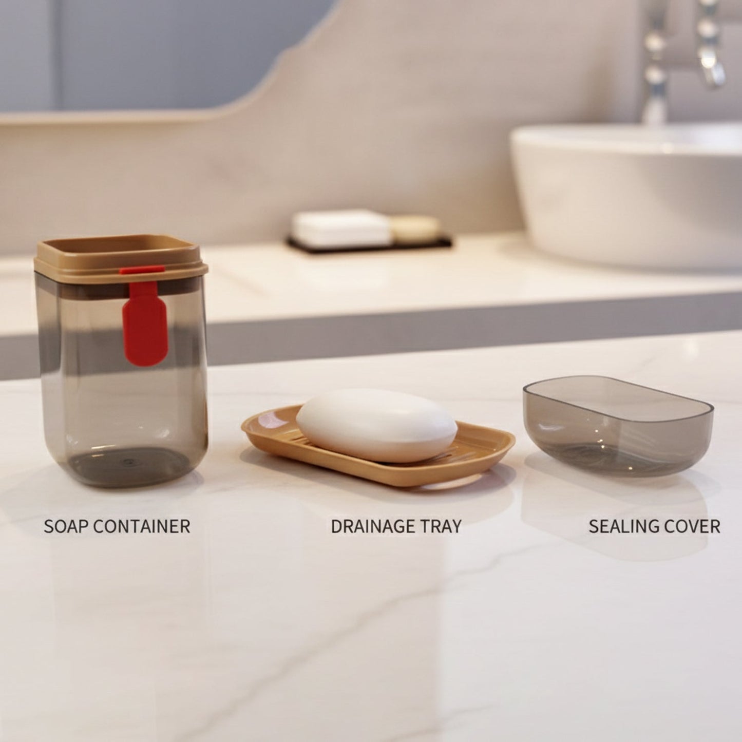 Premium Plastic Soap Box with Drain Tray & Protective Cover